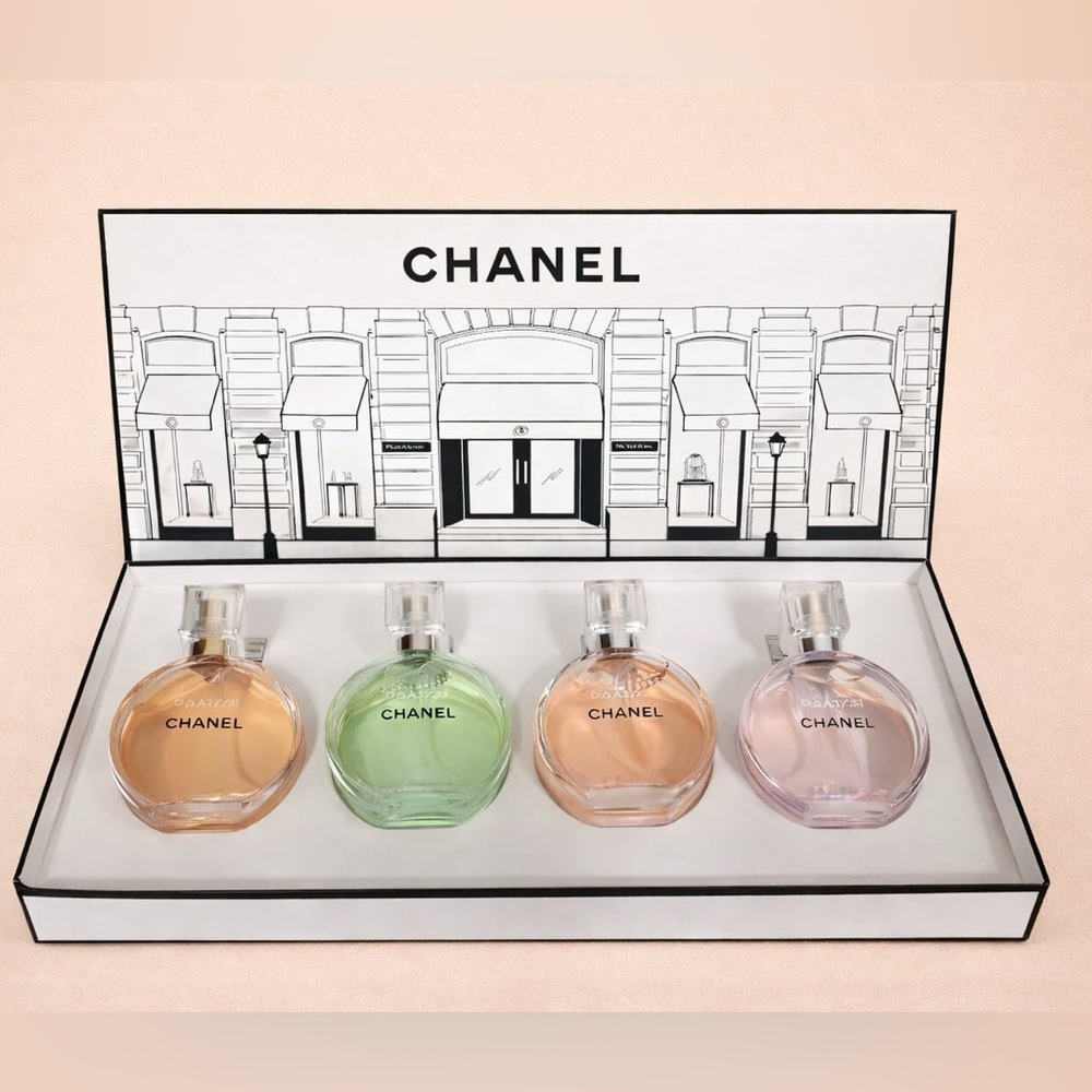 CHANEL Chance Fragrance Collection in Peach, Green, Pink
